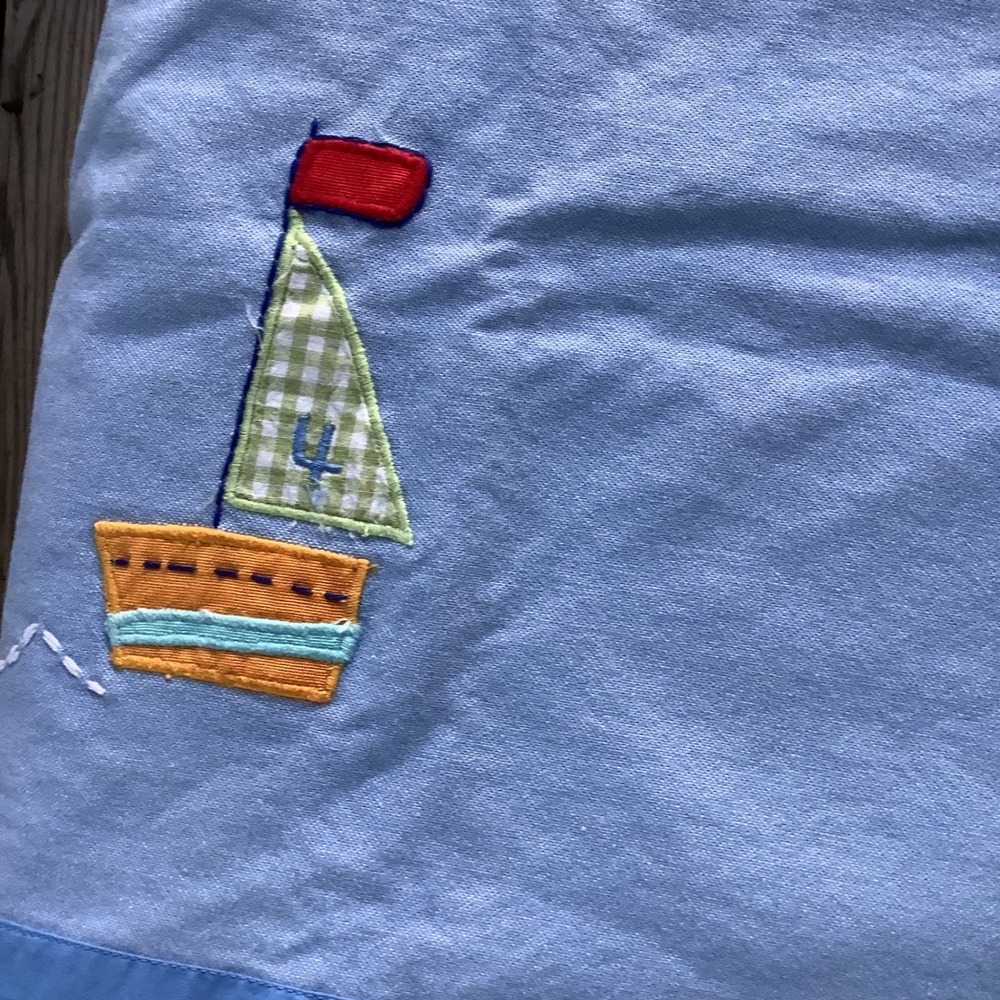 Pottery Barn Kids Sailboat Embroidered Window Valance Nautical Blue Fish Nursery - Picture 5 of 7